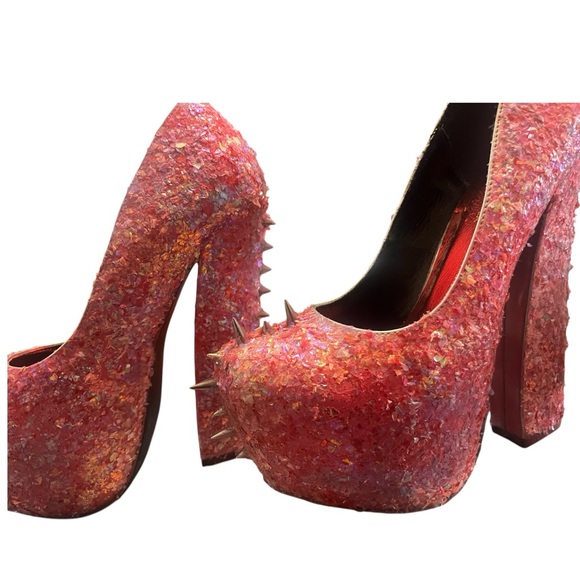 Pink Spiked Confetti Wedged Heels - Picture 7 of 11